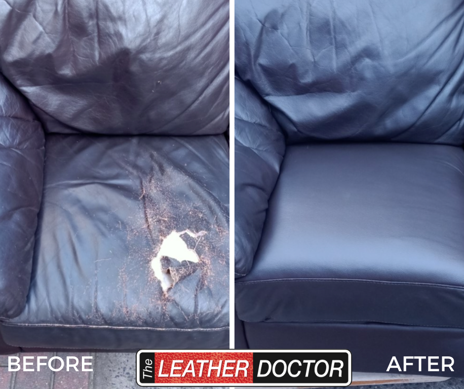 Blue Leather Couch Cushion Rip Repair