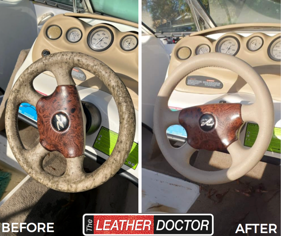 Cream Boat Steering Wheel and Dash Cleaning