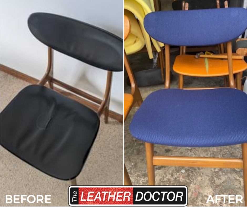 Modern Dining Chair Reupholstery to Blue